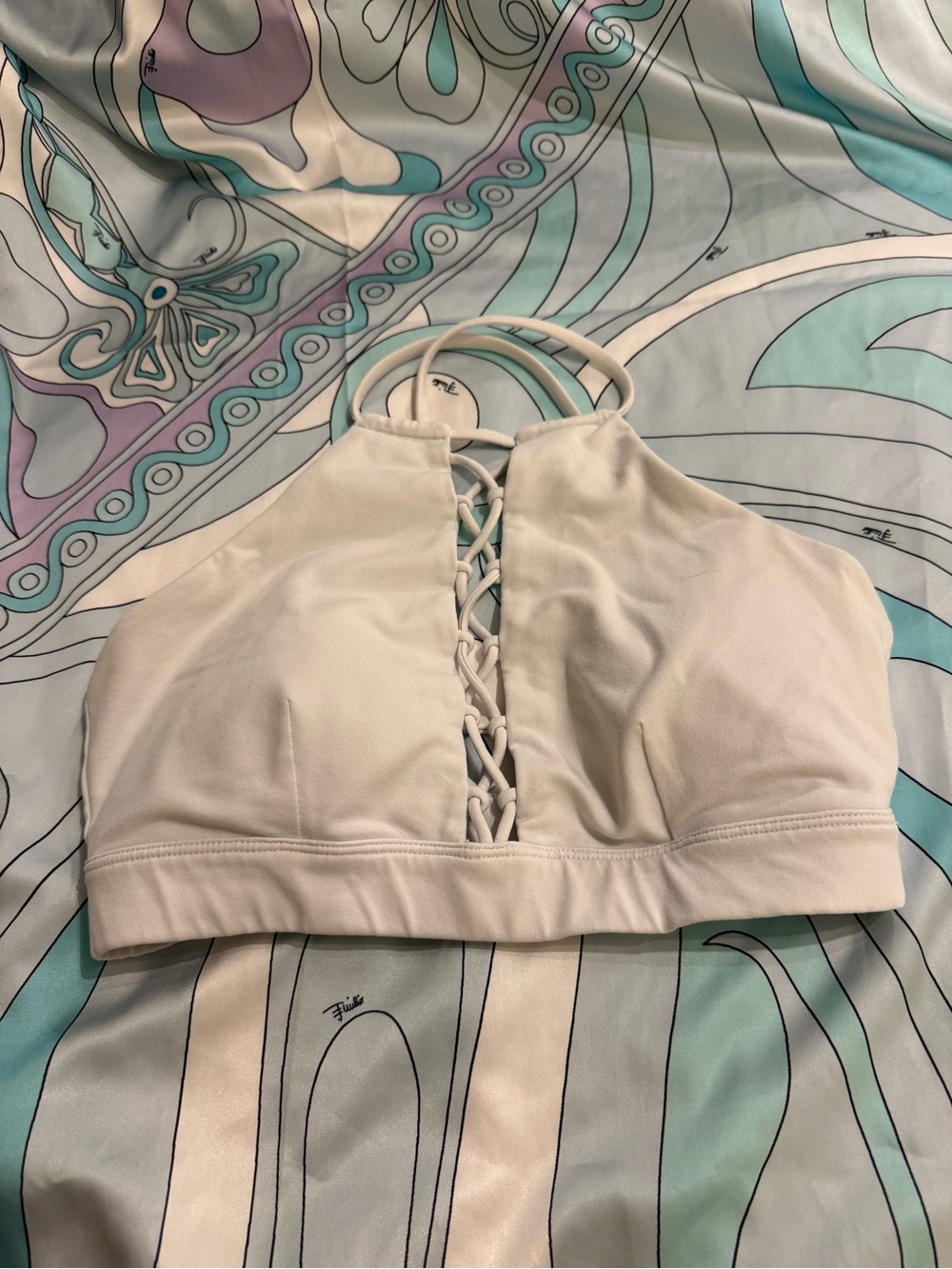 ALO Yoga White Lace-Up Halter Bralette